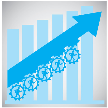 Group of people working together on a blue backgroundのイラスト素材