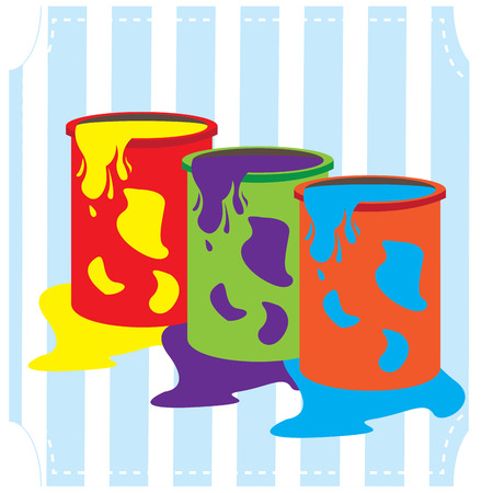 Group of paint buckets on a blue textured backgroundのイラスト素材