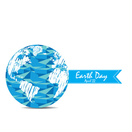 White background with a ribbon and a low poly Earth for Earth dayのイラスト素材