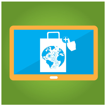 Isolated tablet with a planet icon and different app icons on a green backgroundのイラスト素材