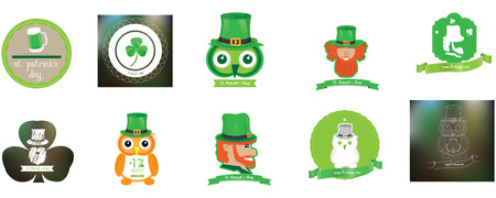 Set of saint patrick's backgrounds and banners with text and different objectsのイラスト素材
