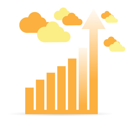 Isolated business graph with clouds, an arrow and barsのイラスト素材