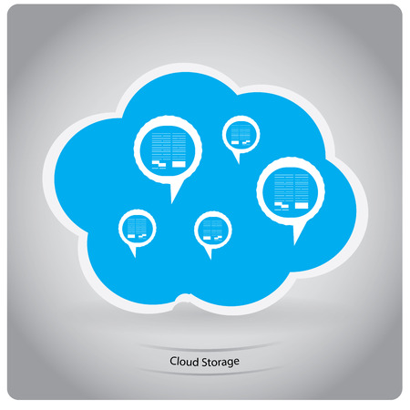 Isolated blue cloud with different chat bubbles and text on a grey backgroundのイラスト素材
