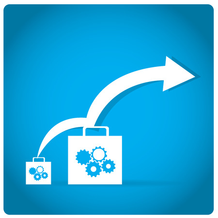 Blue background with a pair of shopping bags and an arrowのイラスト素材