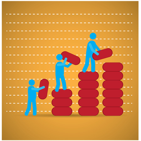 Group of people working together on a yellow backgroundのイラスト素材