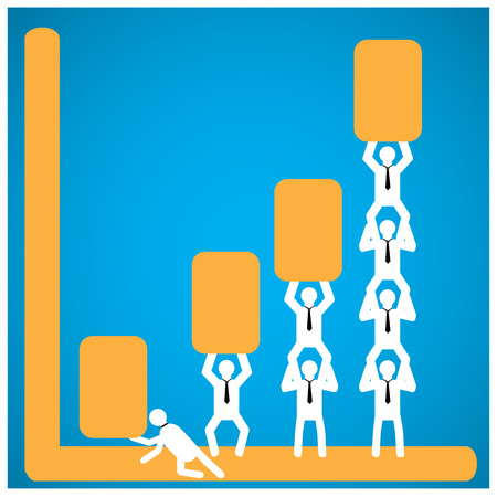 Group of people working together on a blue backgroundのイラスト素材