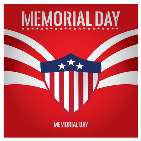 Isolated heraldry shield with stars and stripes on a red background for memorial dayのイラスト素材