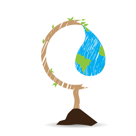 Isolated globe with some leaves and a drop of water as our planetのイラスト素材