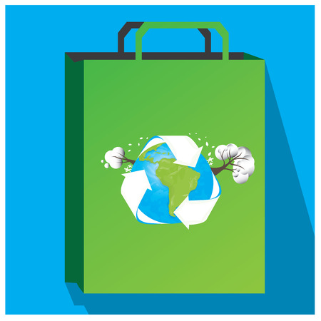 Isolated green bag with a planet illustration on a blue backgroundのイラスト素材