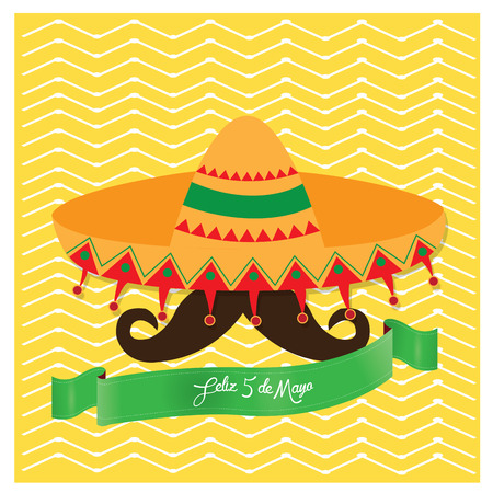 Textured background with a traditional hat, a mustache and a ribbon with textのイラスト素材