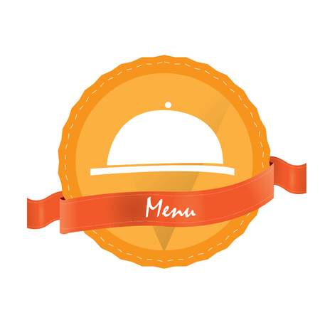 Isolated banner with a silhouette of a dish and a ribbon with textのイラスト素材