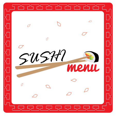 Menu design with traditional textures, chopsticks and a sushiのイラスト素材