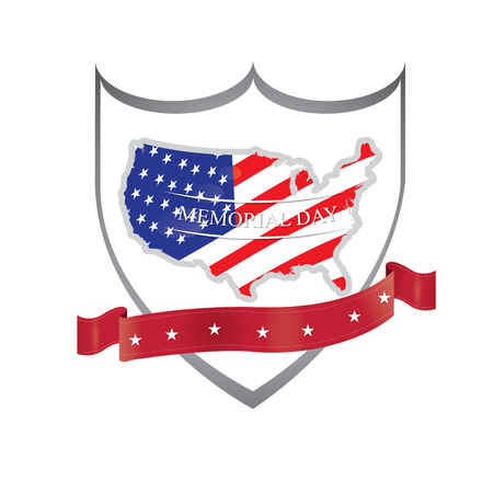 Isolated heraldry shield with the american map and a ribbon with starsのイラスト素材