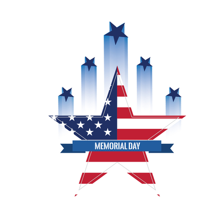 Isolated star with the american flag, more stars and a ribbon with textのイラスト素材