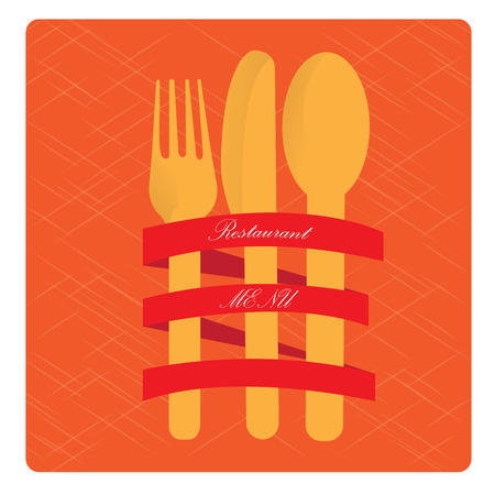 Textured background with a ribbon with text and a group of silverwaresのイラスト素材