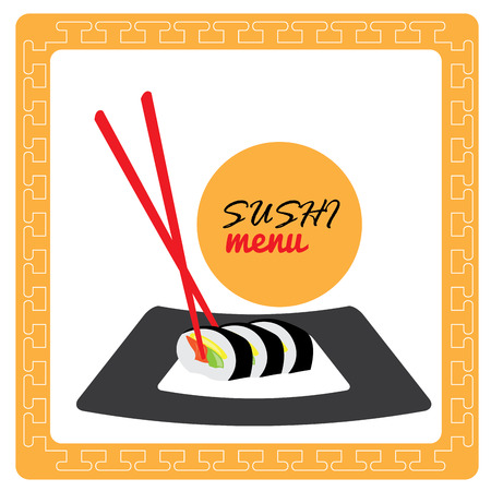 Menu design with traditional textures, sushi and chopsticksのイラスト素材