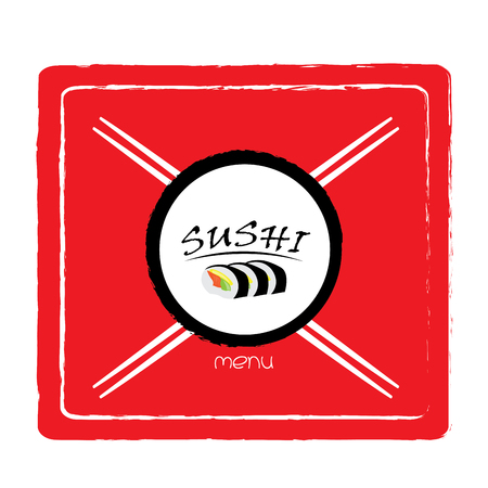 Isolated sushi on a menu design with chopsticks and textのイラスト素材