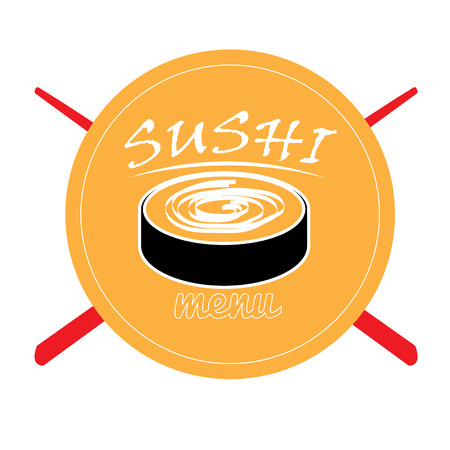 Isolated sticker with chopsticks, text and a sushiのイラスト素材