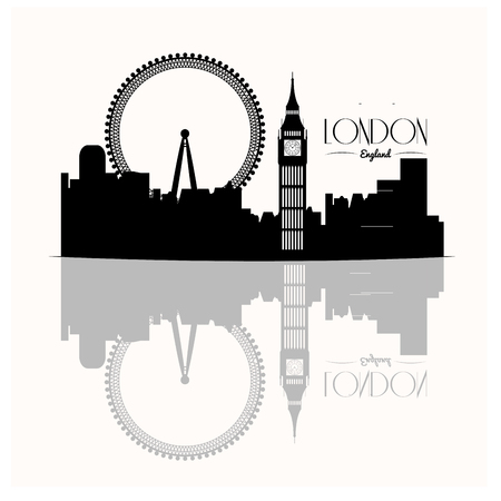 Isolated skyline of london with a reflection on a white backgroundのイラスト素材