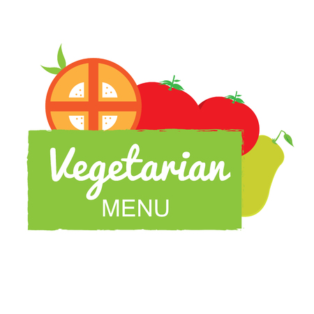 Isolated group of fruits and vegetables on a white background with textのイラスト素材