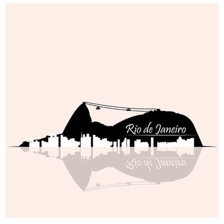Isolated skyline of Rio de Janeiro with a reflection on a colored backgroundのイラスト素材