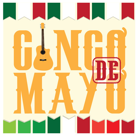 White background with ornaments, text and a guitarのイラスト素材