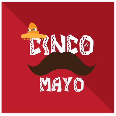 Isolated text with a traditional hat and a mustache on a colored backgroundのイラスト素材