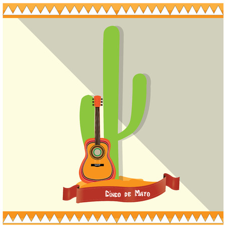 Isolated cactus, a guitar and a ribbon with text on a textured backgroundのイラスト素材
