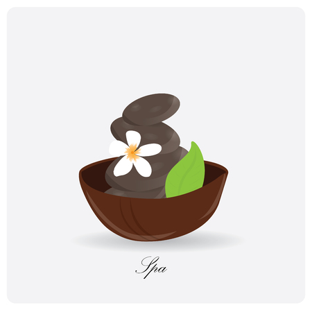 Isolated pile of stones with a flower and a leaf on a white backgroundのイラスト素材