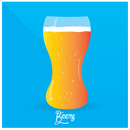 Isolated glass with beer and foam on a blue background with textのイラスト素材