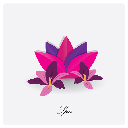 Isolated lotus flower and a pair of different flowers on a white backgroundのイラスト素材