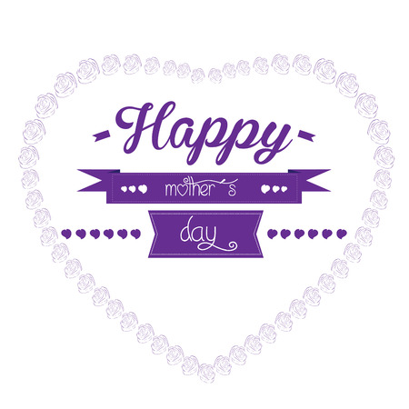 Isolated heart shape composed by roses and a ribbon with text on a white backgroundのイラスト素材