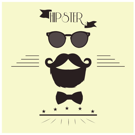 White background with text and some hipster icons like glasses, bowtie, mustache and a beardのイラスト素材