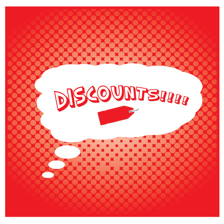 Isolated comic expressions for a discount purpose on a red textured backgroundのイラスト素材