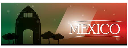 Colored banner with text, the mexican flag and the monument of revolutionのイラスト素材