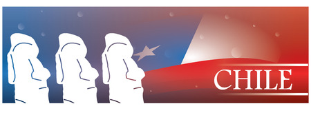 Colored banner with text, the flag of chile and silhouettes of moaiのイラスト素材