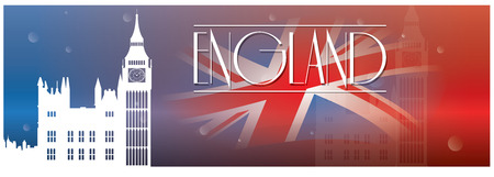 Colored banner with text, the flag of the united kingdom and a silhouette of the big benのイラスト素材