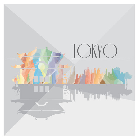 Isolated textured cityscape of Tokyo on a grey backgroundのイラスト素材