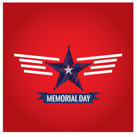 Isolated textured star and a ribbon with text on a red background for memorial day celebrationsのイラスト素材