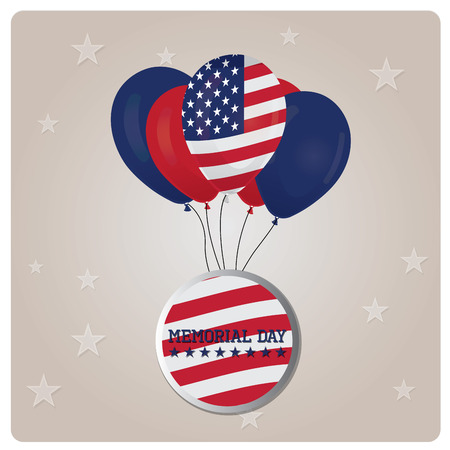 Isolated banner with text, stripes and a group of balloons for memorial day celebrationsのイラスト素材