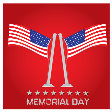 Isolated pair of american flags on a red background for memorial day celebrationsのイラスト素材