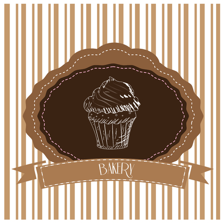 Isolated vintage banner with a ribbon with text and a sketch of a cupcakeのイラスト素材