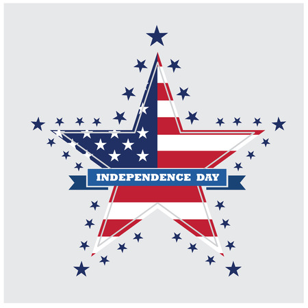 Isolated star with the american flag and a ribbon with text for independence dayのイラスト素材