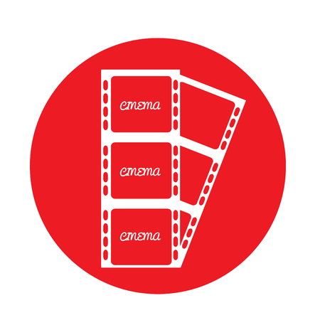 Isolated red button with a pair of filmstrips on a white backgroundのイラスト素材