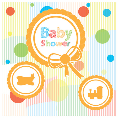Group of stickers with text and silhouettes of toys on a striped backgroundのイラスト素材