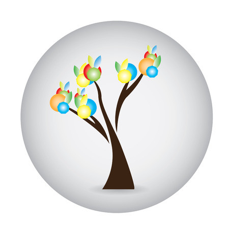 Isolated sticker with an abstract tree with colored leaves on a white backgroundのイラスト素材