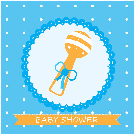 Isolated sticker with a baby shaker and a ribbon with text on a textured backgroundのイラスト素材