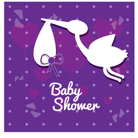Isolated silhouette of a stork and text on a textured background for baby showersのイラスト素材