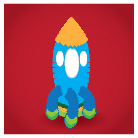Isolated pixeled rocket on a red backgroundのイラスト素材