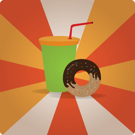 Isolated donut and a soda, Retro fast food, Vector illustrationのイラスト素材